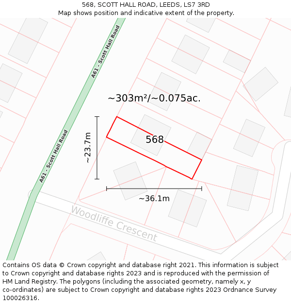 568, SCOTT HALL ROAD, LEEDS, LS7 3RD: Plot and title map