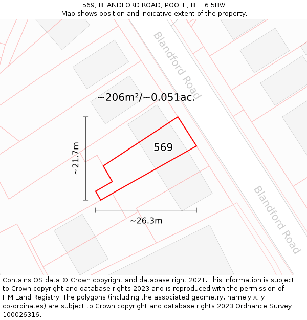 569, BLANDFORD ROAD, POOLE, BH16 5BW: Plot and title map