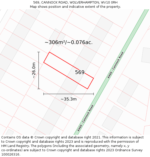 569, CANNOCK ROAD, WOLVERHAMPTON, WV10 0RH: Plot and title map