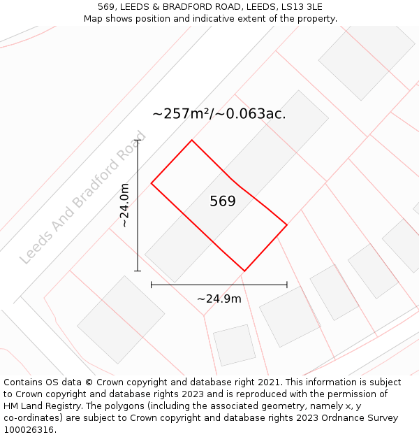 569, LEEDS & BRADFORD ROAD, LEEDS, LS13 3LE: Plot and title map