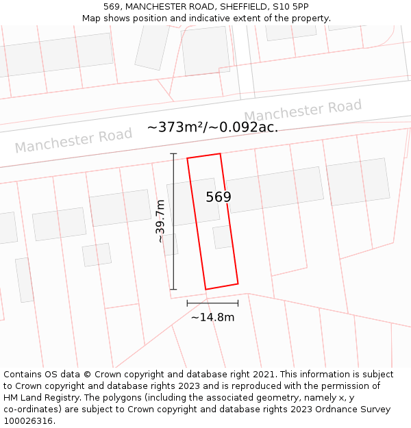 569, MANCHESTER ROAD, SHEFFIELD, S10 5PP: Plot and title map
