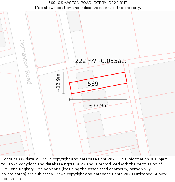 569, OSMASTON ROAD, DERBY, DE24 8NE: Plot and title map