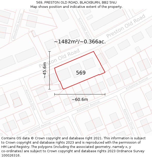 569, PRESTON OLD ROAD, BLACKBURN, BB2 5NU: Plot and title map