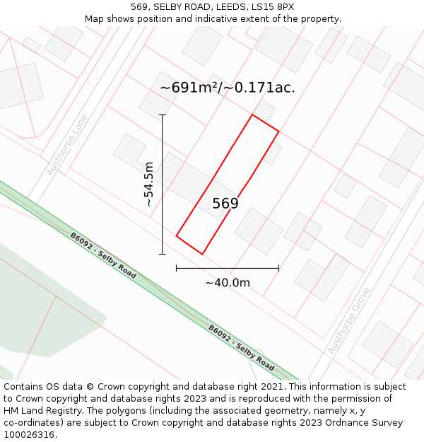 569, SELBY ROAD, LEEDS, LS15 8PX: Plot and title map