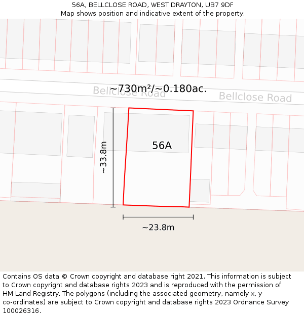 56A, BELLCLOSE ROAD, WEST DRAYTON, UB7 9DF: Plot and title map