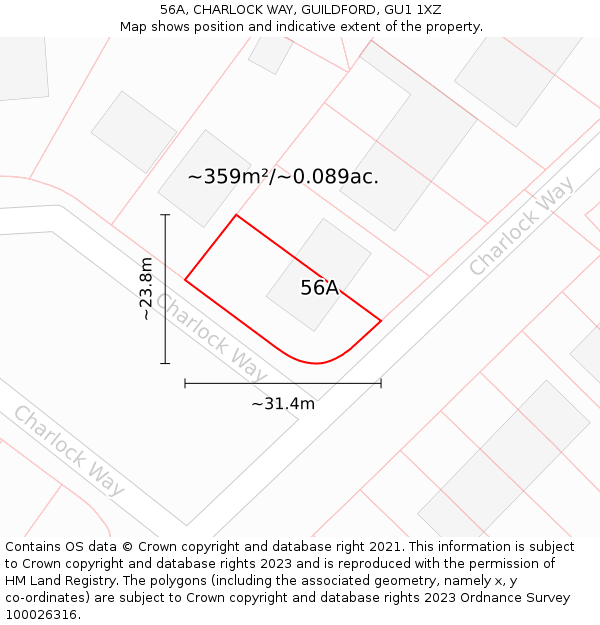 56A, CHARLOCK WAY, GUILDFORD, GU1 1XZ: Plot and title map