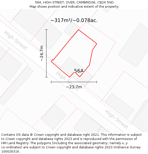 56A, HIGH STREET, OVER, CAMBRIDGE, CB24 5ND: Plot and title map