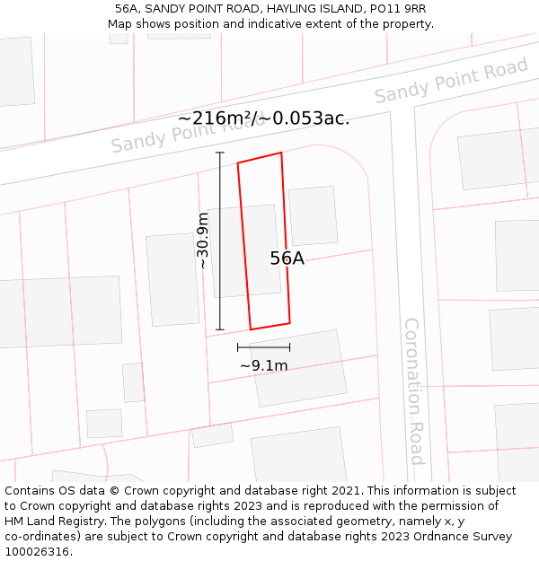 56A, SANDY POINT ROAD, HAYLING ISLAND, PO11 9RR: Plot and title map