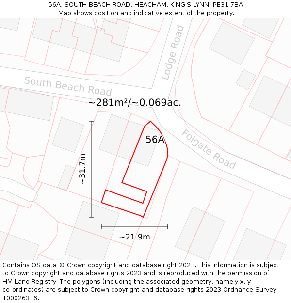 56A, SOUTH BEACH ROAD, HEACHAM, KING'S LYNN, PE31 7BA: Plot and title map