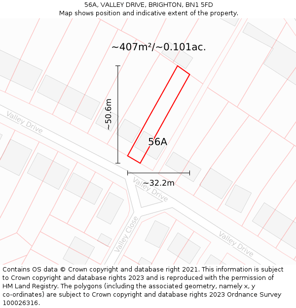 56A, VALLEY DRIVE, BRIGHTON, BN1 5FD: Plot and title map