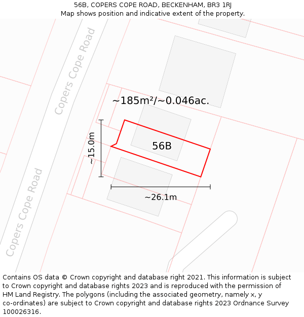 56B, COPERS COPE ROAD, BECKENHAM, BR3 1RJ: Plot and title map