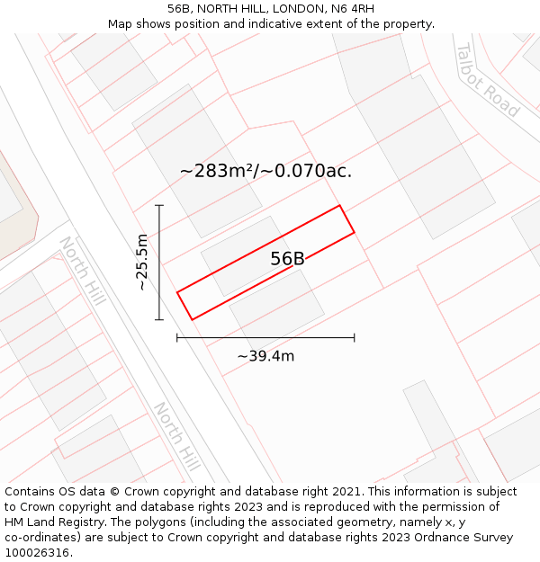 56B, NORTH HILL, LONDON, N6 4RH: Plot and title map