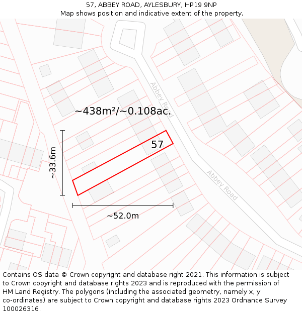 57, ABBEY ROAD, AYLESBURY, HP19 9NP: Plot and title map