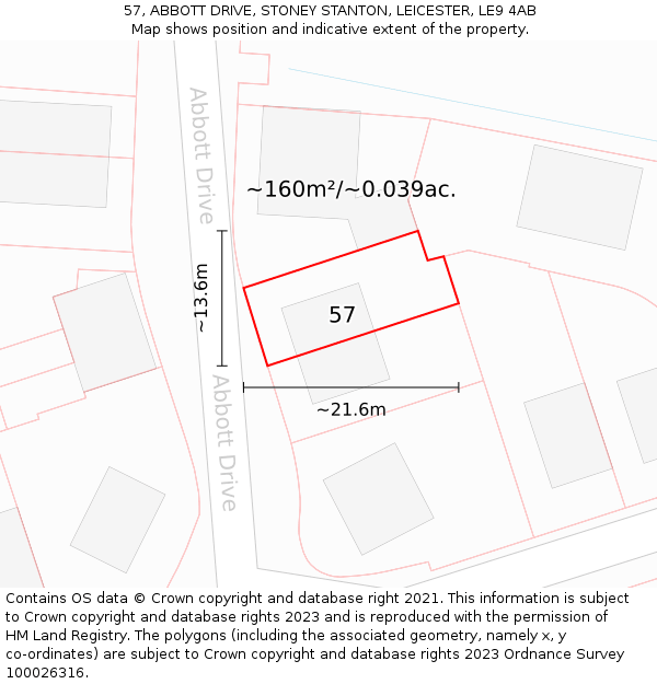 57, ABBOTT DRIVE, STONEY STANTON, LEICESTER, LE9 4AB: Plot and title map
