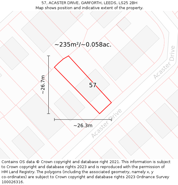 57, ACASTER DRIVE, GARFORTH, LEEDS, LS25 2BH: Plot and title map