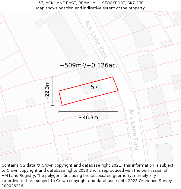 57, ACK LANE EAST, BRAMHALL, STOCKPORT, SK7 2BE: Plot and title map