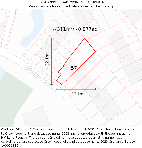 57, ADDISON ROAD, WORCESTER, WR3 8EA: Plot and title map