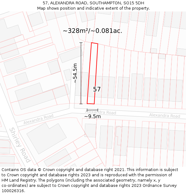 57, ALEXANDRA ROAD, SOUTHAMPTON, SO15 5DH: Plot and title map