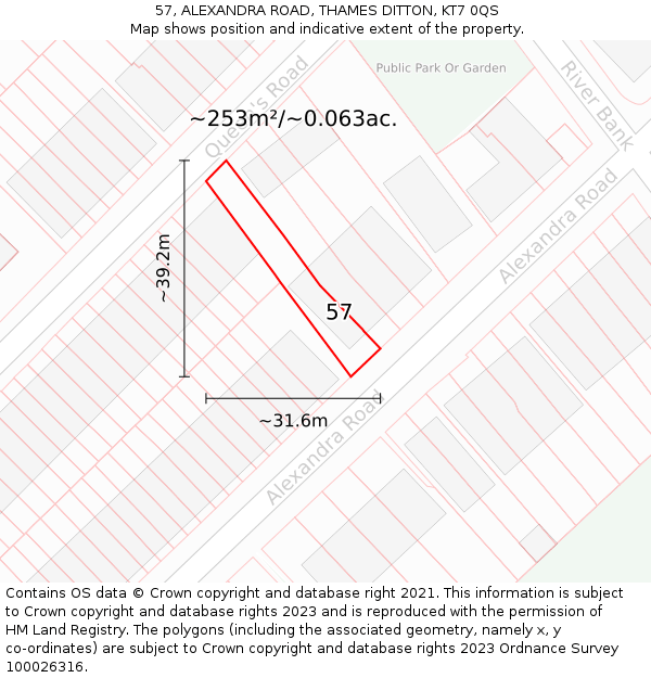 57, ALEXANDRA ROAD, THAMES DITTON, KT7 0QS: Plot and title map