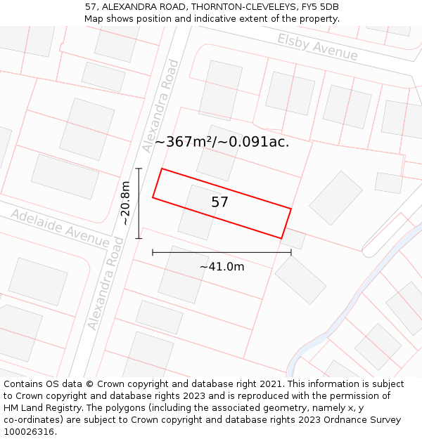 57, ALEXANDRA ROAD, THORNTON-CLEVELEYS, FY5 5DB: Plot and title map