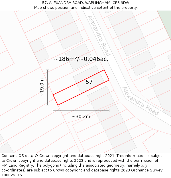 57, ALEXANDRA ROAD, WARLINGHAM, CR6 9DW: Plot and title map