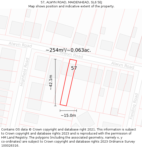 57, ALWYN ROAD, MAIDENHEAD, SL6 5EJ: Plot and title map