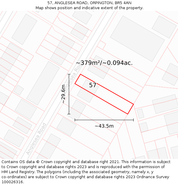 57, ANGLESEA ROAD, ORPINGTON, BR5 4AN: Plot and title map