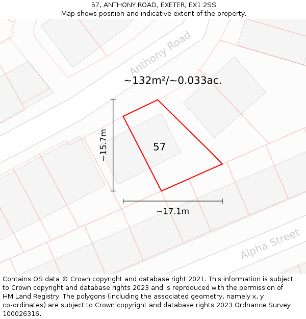 57, ANTHONY ROAD, EXETER, EX1 2SS: Plot and title map
