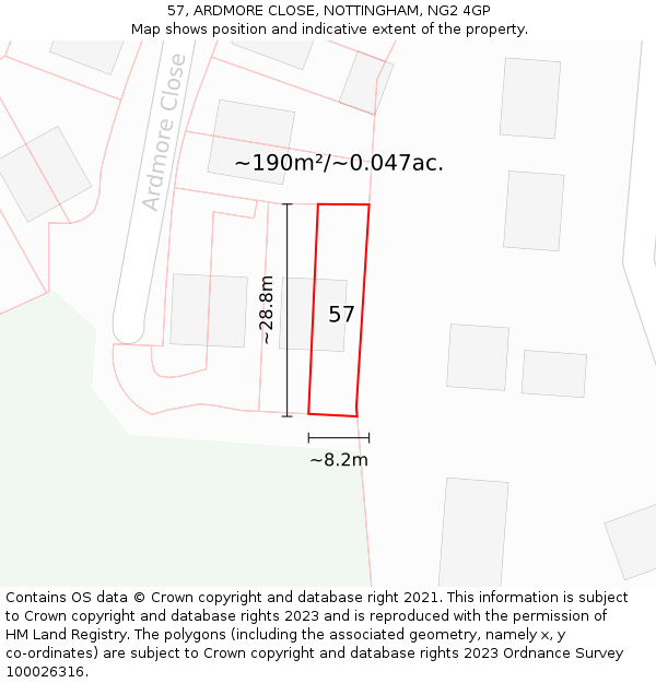 57, ARDMORE CLOSE, NOTTINGHAM, NG2 4GP: Plot and title map