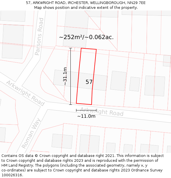 57, ARKWRIGHT ROAD, IRCHESTER, WELLINGBOROUGH, NN29 7EE: Plot and title map