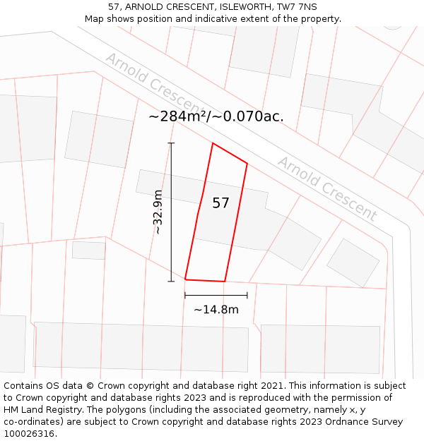 57, ARNOLD CRESCENT, ISLEWORTH, TW7 7NS: Plot and title map
