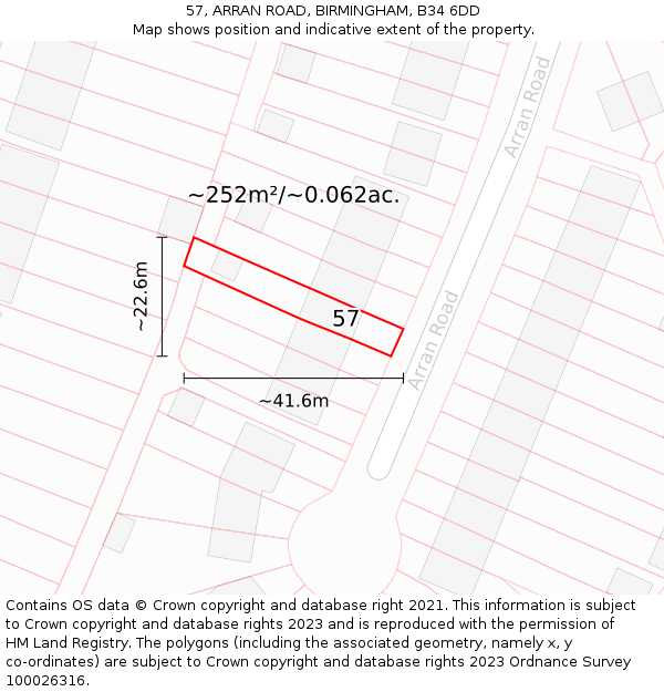 57, ARRAN ROAD, BIRMINGHAM, B34 6DD: Plot and title map