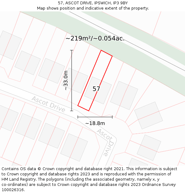 57, ASCOT DRIVE, IPSWICH, IP3 9BY: Plot and title map