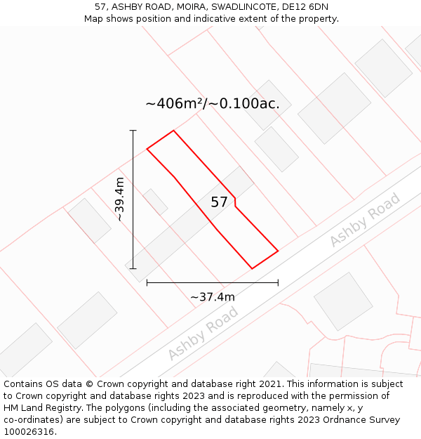 57, ASHBY ROAD, MOIRA, SWADLINCOTE, DE12 6DN: Plot and title map