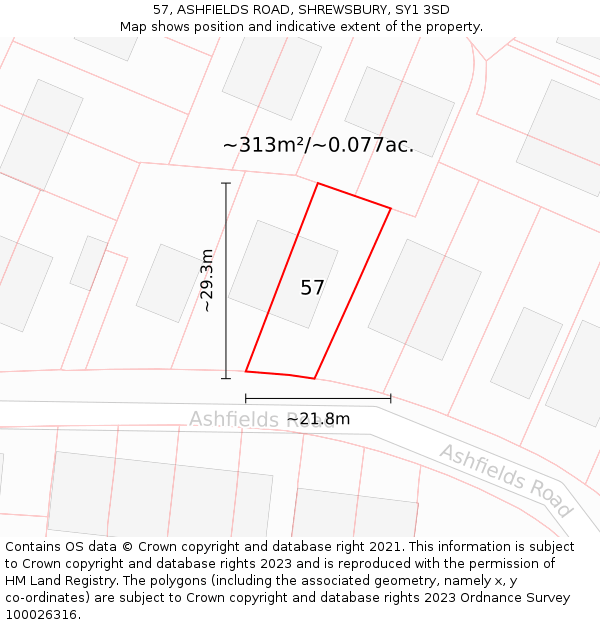 57, ASHFIELDS ROAD, SHREWSBURY, SY1 3SD: Plot and title map