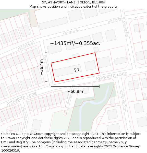57, ASHWORTH LANE, BOLTON, BL1 8RH: Plot and title map