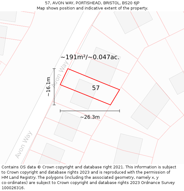 57, AVON WAY, PORTISHEAD, BRISTOL, BS20 6JP: Plot and title map
