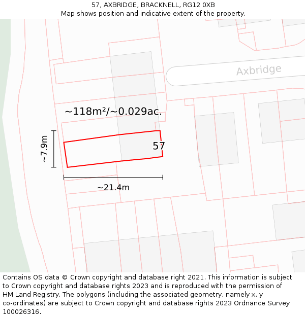 57, AXBRIDGE, BRACKNELL, RG12 0XB: Plot and title map