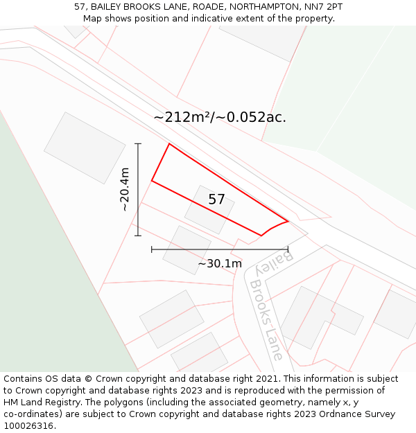 57, BAILEY BROOKS LANE, ROADE, NORTHAMPTON, NN7 2PT: Plot and title map
