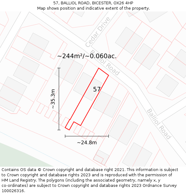 57, BALLIOL ROAD, BICESTER, OX26 4HP: Plot and title map