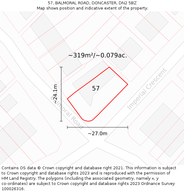 57, BALMORAL ROAD, DONCASTER, DN2 5BZ: Plot and title map