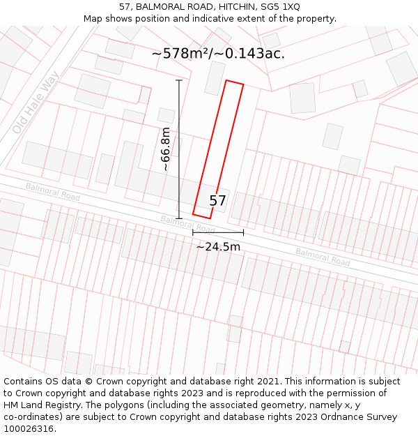 57, BALMORAL ROAD, HITCHIN, SG5 1XQ: Plot and title map