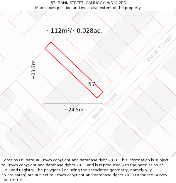 57, BANK STREET, CANNOCK, WS12 2ES: Plot and title map