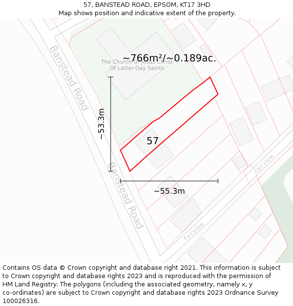 57, BANSTEAD ROAD, EPSOM, KT17 3HD: Plot and title map