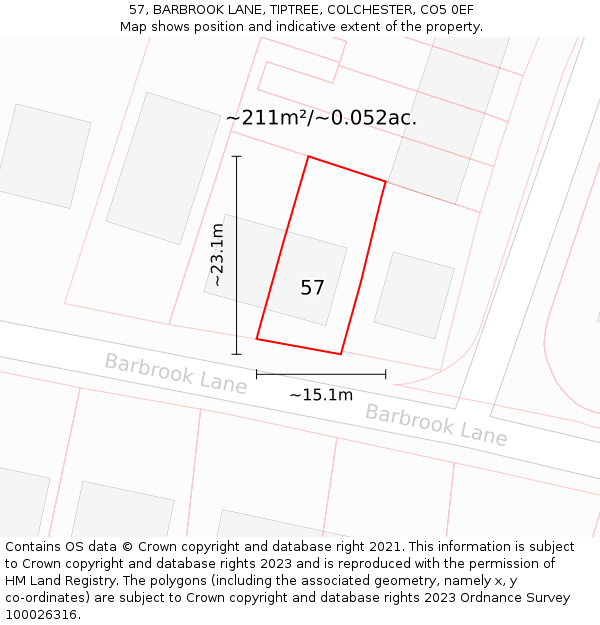 57, BARBROOK LANE, TIPTREE, COLCHESTER, CO5 0EF: Plot and title map