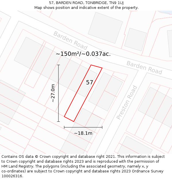 57, BARDEN ROAD, TONBRIDGE, TN9 1UJ: Plot and title map