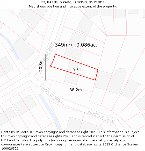 57, BARFIELD PARK, LANCING, BN15 9DF: Plot and title map