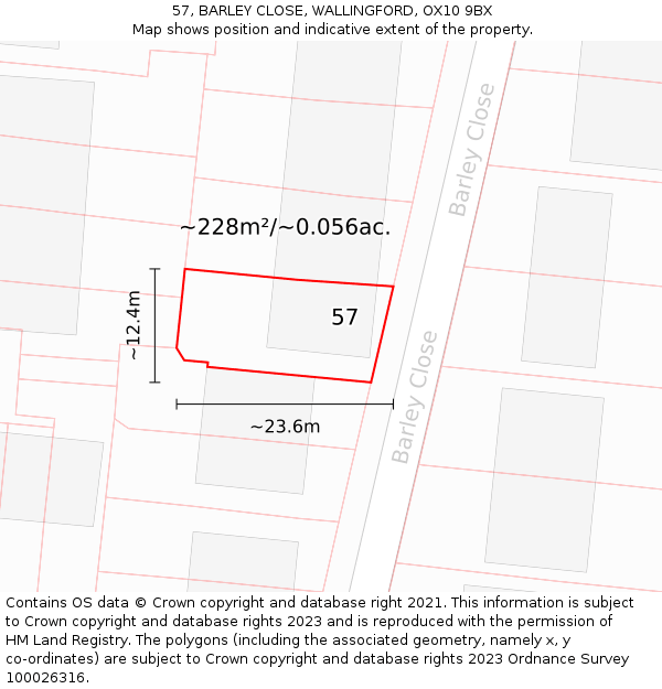 57, BARLEY CLOSE, WALLINGFORD, OX10 9BX: Plot and title map