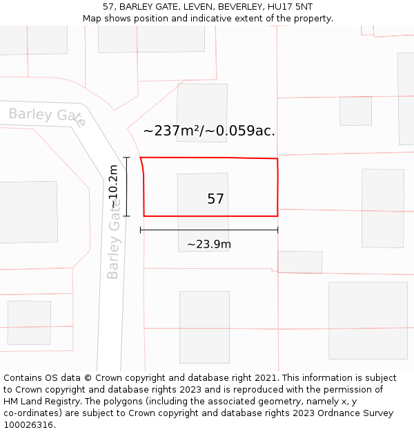 57, BARLEY GATE, LEVEN, BEVERLEY, HU17 5NT: Plot and title map