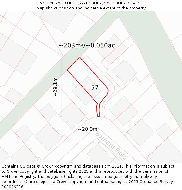 57, BARNARD FIELD, AMESBURY, SALISBURY, SP4 7FF: Plot and title map